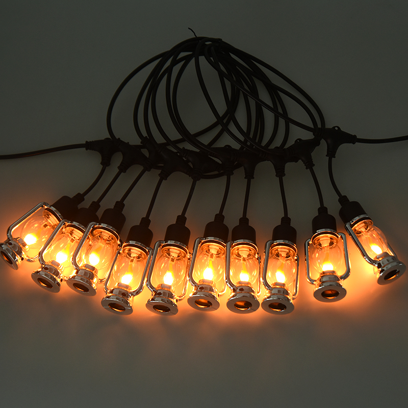 Stringa di luci a fiamma stile lanterna da carrozza vintage (argento, 5 metri 10 luci)